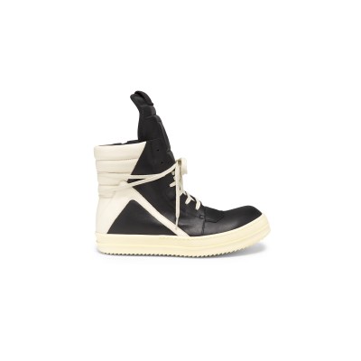 RICK OWENS GEOBASKET LEATHER HIGH TOP SNEAKERS 